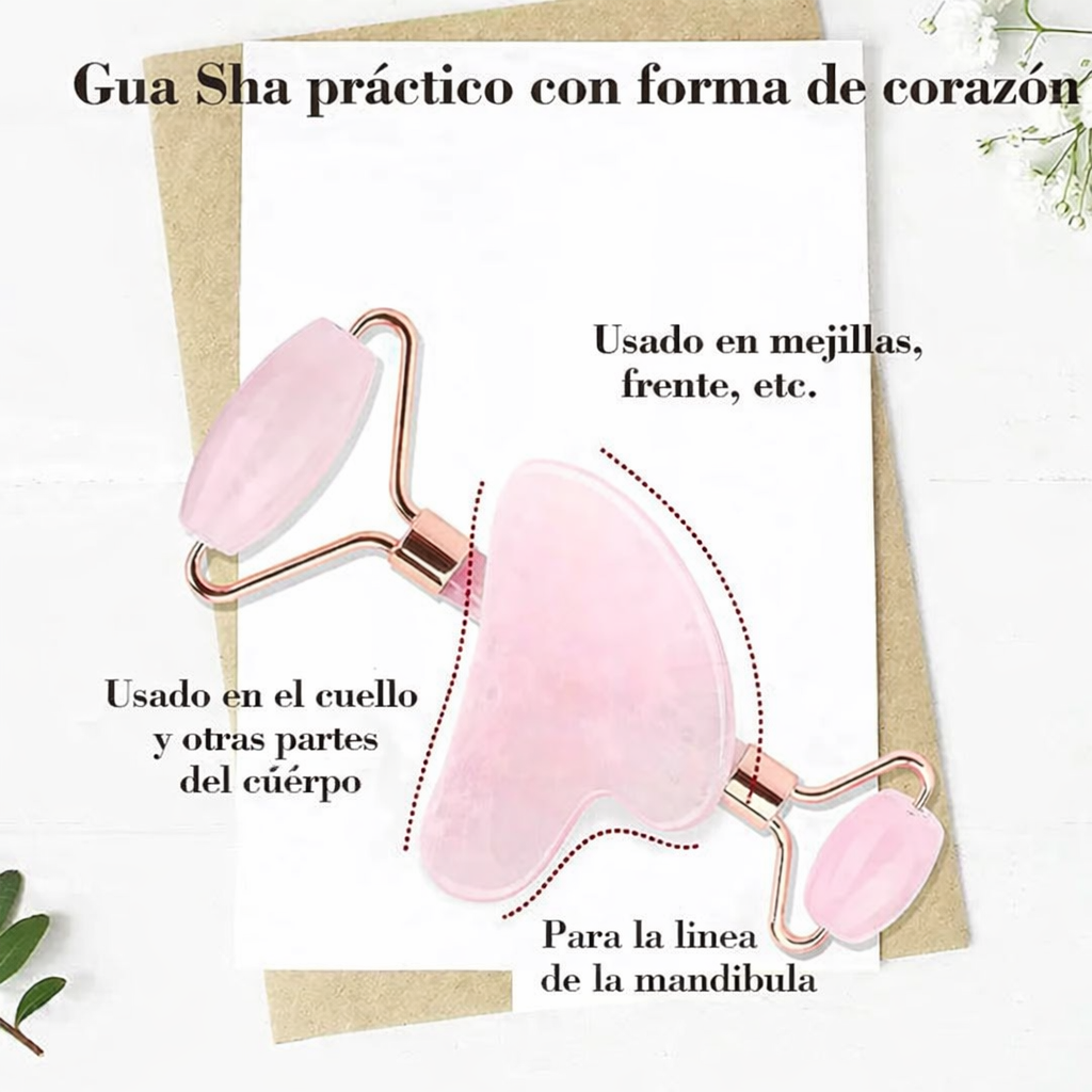 Set de masajeadores faciales de rodillo de jade y cuarzo rosa