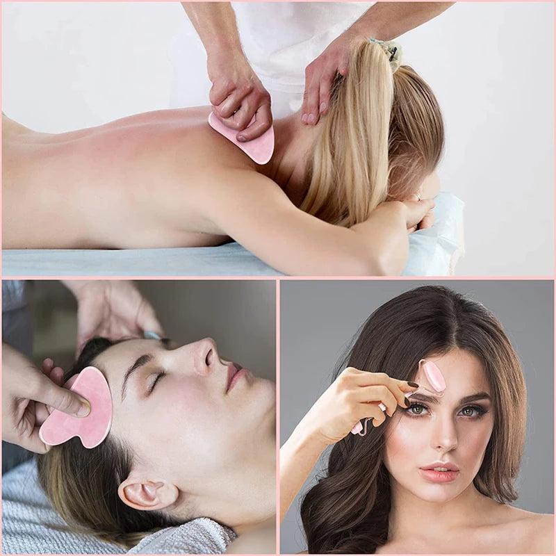 Set de masajeadores faciales de rodillo de jade y cuarzo rosa