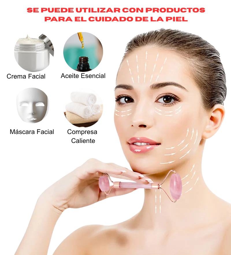 Set de masajeadores faciales de rodillo de jade y cuarzo rosa